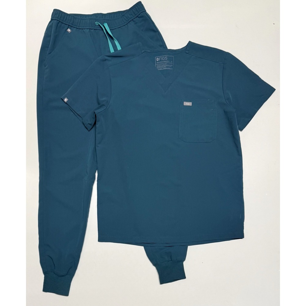 Figs Leon V-Neck Scrub Top and Jogger Pants Set Teal Blue Women Small FM1500